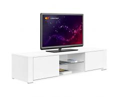 COMIFORT Mobile TV - Mobile da Salotto Moderno, Porta con Sistema Click, Mensola in Vetro Temperato, Molto Resistente, Fabbricato in Europa, Colore Bianco