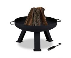 Relaxdays Braciere da Giardino, Caminetto con 60 cm Diametro, Camino da Esterno per Terrazza, Rotondo in Acciaio, Nero