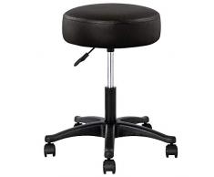 BAKAJI Sgabello Estetista con Seduta in Ecopelle Extra Imbottitura Sedia Girevole Alltezza Regolabile con 5 Ruote Casa Ufficio Studio Medico Massaggi Fisioterapia Salone Bellezza (Nero)