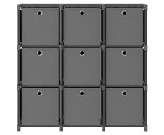 Festnight Mensola con 9 Scatole a Cubo Armadio Armadietto Guardaroba Scaffale 9 Cubi Mobiletto Modulare in Tessuto 103x30x107,5 cm Grigio