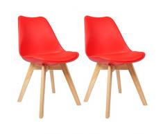 Woltu BH29rt-2 Sedia da Pranzo Cucina Sedia da Scrivania Studio Ufficio Seggiola Chairs Sgabello con Schienale Ecopelle Legno di Faggio Moderno Comodo Rosso 2 Pezzi