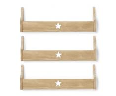 Haus Projekt Mensola a Parete per Bambini Stella Scaffale Libreria Bambini, Mensole Cameretta, Organizer, Soluzione di Stoccaggio Multiuso a Parete, Star Chubby Shelf (Pacchetto 3, Pino) 50x10x16cm