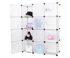 EGLEMTEK Mobile modulare Quadrato 12 Scomparti Cubo Armadio Armadietto Guardaroba Scaffale Scarpiera Mobiletto da Bagno (112 x 37 x 148 cm) (Bianco)