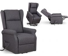 Poltrona relax in tessuto marrone con sistema reclinabile ed alzata elettrica