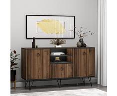 MILESTONE Credenza con gambe in metallo - Mobiletto - Scaffale - Tavolo Consolle a 3 ante per soggiorno, cucina, ingresso e ufficio dal design rustico. (Noce/Nero Consolle)