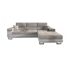 E- MEUBLES Divano ad angolo in letto Convertibile con Baule 4/5 Posti - in Tessuto e similpelle - Soggiorno & soggiorno - Alvaro (Beige Chiaro+Weiß (Berlino 01+Soft17), Destra)