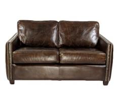 Divano lounge Rust a 2 posti vintage in vera pelle, colore marrone scuro