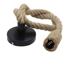 UBERMing Lampadario a corda di canapa industriale vintage appeso a sospensione lampada da soffitto con attacco E27 Lampadario a soffitto stile retrò senza lampadina - testa singola