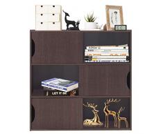 RELAX4LIFE Scaffale Portaoggetti a 3 Livelli, Mensola a 6 Scomparti Aperti e Chiusi con Ante, Mobile Multiuso Libreria/Espositore/Scarperia/Portatutto, Stile Elegante con Effetto Legno, Marrone