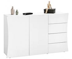 Dmora Bianco Credenza Moderna, Madia di Design a 2 Ante e 4 cassetti, Made in Italy, Mobile Porta TV, Buffet da Soggiorno, cm 124x40h82, Colore Lucido