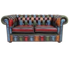 Designer Sofas4u Chesterfield - Divano a 2 posti, in Vera Pelle, Stile Patchwork