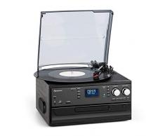 AUNA Oakland - Impianto Stereo Retró, Giradischi, 33/45/78 Giri/Minuto, Lettore CD, Bluetooth, DAB+, FM, Porta USB, Ingresso SD, MP3, Nero