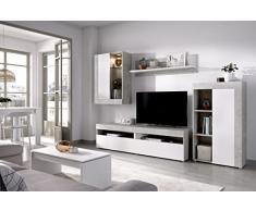 CAESAROO Parete attrezzata porta Tv 254 cm Miranda Bianco opaco e cemento - Cemento/Bianco