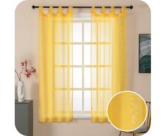 GIRASOLE HOME® Coppia Tende Filtranti Fantasia Natura Tono su Tono Tenda per Porta Finestra ed Interni 2 Pannelli con Passanti (Giallo, 70x235cm)
