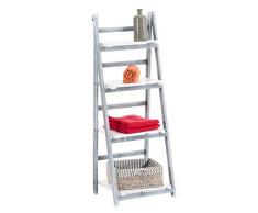 CLP Scaffale A Scala Frederika I Scaffale Pieghevole in Legno I Porta Piante Shabby Chic I Scaletta Decorativa 4 Ripiani Bianco/Grigio