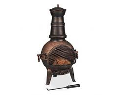 Relaxdays Camino da Giardino e Terrazzo, con Attizzatoio e Parascintille, in Ghisa, 86x46x38 cm, Stufa Esterno, Bronzo