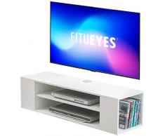FITUEYES Mobile TV Bianco con 4 vani a Giorno, Moderno Mobile da Parete in Legno per TV 43-55 Pollici, Mobile TV Sospeso Adatto a Soggiorno/Sala da Intrattenimento/Ufficio 100 x 30 x 26 cm