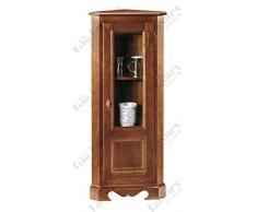 Vetrina ad angolo, stile classico, in legno massello e mdf con rifinitura in noce lucido - Mis. 35 x 35 x 118