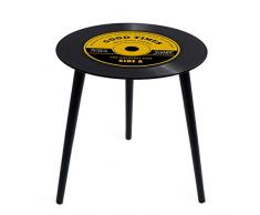 Balvi Tavolino Greatest Hits Colore Giallo A Forma di Disco in Vinile con Gambe in Legno Vetro 40 cm