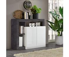 Dmora Credenza moderna a 2 ante e scaffali, Mobile da soggiorno porta TV, Buffet da cucina, Madia Made in Italy, cm 108x42xh93, colore Bianco e Ossido