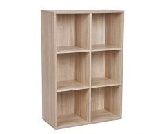 SONGMICS VASAGLE Libreria Scaffale Mobiletto Armadietto Mobile in Legno Pannelli di Particelle a 3 Ripiani 6 Scompartimenti di Colore Quercia LBC203H, ingegnerizzato, Naturale, 65,5 x 30 x 97,5 cm
