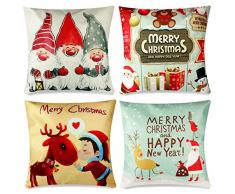 YIRSUR Natale Federa, 4pcs Federa Cuscini Cotone Biancheria Buon Natale Babbo Alce per divani Decorativo Biancheria Cuscino Decorazioni Natalizie Divano (45x45cm) (Colorful)