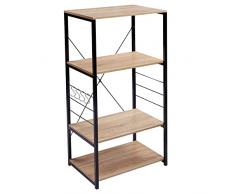 WOLTU RGB9365hei Scaffale per Cucina in Acciaio Legno 4 Ripiani Carrello per Microonde Scaffalature Fioriera Salvaspazio