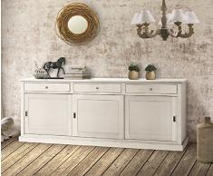 InHouse srls Credenza 3 porte, arte povera, in legno massello e mdf con rifinitura in bianco opaco- Mis. 200X50X90H