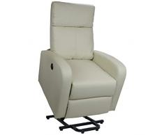 Totò Piccinni Poltrona Relax Reclinabile con Poggiapiedi Imbottita Confortevole (Alzapersona con Massaggio, Ecopelle Panna)