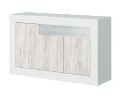 CAESAROO Madia soggiorno 144 cm Bianco opaco ed anticato con 3 ante - Bianco