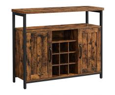 VASAGLE Armadietto Portaoggetti, Credenza, Tavolo da Buffet con Portabottiglie, 2 Ante, per Sala da Pranzo, Soggiorno, Cucina, 100 x 35 x 81,4 cm, Industriale, Marrone Vintage e Nero LSC094B01
