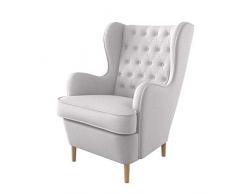 Furninero - Poltrona a orecchioni, Stile Chesterfield, Trapuntato a Rombi con Bottoni Profondi, Gambe arrotondate in Rovere, Naturel White Tessuto, Easy-Clean (Facili da Pulire), Bianco