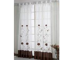 SIMPVALE 2 Pezzi Tenda Ricamo Floreale Finestra Voile con Occhielli Tenda a Pannello Trasparente per Soggiorno e Camera da Letto,Larghezza 140cm X Altezza 260cm, Marrone