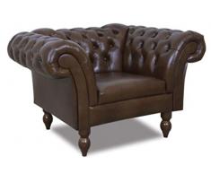 Casa Padrino Chesterfield Poltrona in Vera Pelle Marrone Scuro 130 x 90 x H. 80 cm - Mobili per Soggiorno in Stile Chesterfield