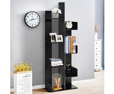 GYMAX Libreria a Albero, 8 Ripiani, Portalibri in Legno, con Design Antiribaltamento, Espositore per CD, Riviste e Ornamenti, Arredo Soggiorno, Ufficio e Camera, Nero