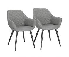 WOLTU BH251gr-2 Coppia Sedie Sala da Pranzo Poltrona con Braccioli per Soggiorno in Ecopelle Grigio Gambe in Metallo