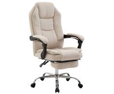 CLP Poltrona Presidenziale Relax Castle I Sedia Ergonomica Imbottita Con Poggiapiedi Estraibile, Colore:panna