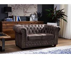 MASSIVMOEBEL24.DE Oxford Divano Chesterfield - Stoffa/Marrone Scuro - Stile Coloniale 148x86x72