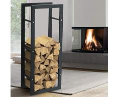 BAKAJI Portalegna Verticale Supporto Scaffale Rettangolare in Metallo Porta Legna da Interno Esterno Legnaia Casa Giardino per Camino Caminetto Stufa Design Moderno (100 x 25 x 40 cm)