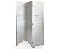 VERDELOOK Shabby, Paravento a 3 Ante in Legno,Anta 44x168x3 cm, Bianco, per arredo casa.