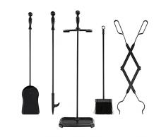 COSTWAY Set Attrezzi per Camino a Legna 4 Pezzi, Attizzatoio per Camini 4 Accessori con Spatola, Pinza, Attizzatoio e Raccattino 22,5X 16x 71cm, Nero