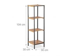 Relaxdays 10021564_349 Scaffale in bambù e Metallo, Mobile 4 Ripiani per Bagno, Cucina, Quadrato, HxLxP: 104 x 30 x 30 cm, Marrone
