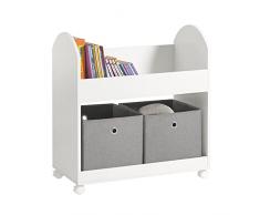 SoBuy Scaffale per bambini con 2 scatole in tessuto, librerie per bambini, Scaffale per giocattoli con ruote, 70x40x78cm KMB53-W