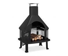 Relaxdays Forno da Terrazzo con Grill, Braciere con Parascintille, Attizzatoio, Massiccio, Acciaio, 110x63x51 cm, Nero