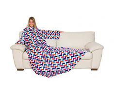 Coperta con le maniche in morbido pile. Plaid in soffice e calda microfibra, con tasca, ideale per regalo Natale o per comodo relax sul divano, TV, in casa. KANGURU DELUXE TRENDY, RIGHE 140 x 210 cm