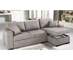 Dafne Italian Design Divano Letto angolare 3 posti - Similpelle Effetto Nabuk Light Grey - penisola Destra - (cm. 238 x 147 x 85h)