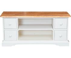 Biscottini Mobile porta Tv Country in legno massello di tiglio struttura bianca anticata piano naturale 129x40x60 cm