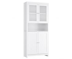 FOREHILL 190cm Credenza Cucina Salvaspazio,Mobile Buffet Dispensa Cucina,Mobiletto con Struttura in Legno,Vani Aperti e Armadietti, Credenza Alta a 4 Ante per Soggiorno, Camera, Ufficio(Bianco)