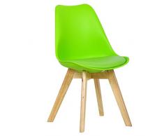 WOLTU® BH29gn-1 Sedie per Sala da Pranzo Sedia Cucina Sgabello con Schienale Seduta Ecopelle e Plastica Gambe in Legno di Faggio Moderno 1 Pezzo Verde