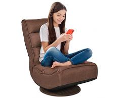 RELAX4LIFE Sedia da Terra Reclinabile in 5 Posizioni, Poltrona da Pavimento con Base Girevole a 360°, Sedia da Terra con Schienale Pieghevole, Poltrona Imbottita Morbida (Marrone)